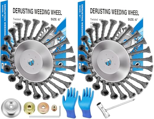 2 Stück Unkrautbürste Freischneider, Universelle Wildkrautbürste für Motorsensen 25,4 mm Bohrung effektiven Unkrautentfernung Rasentrimmer Wildkrautbürste für Gärten, Rasen (6 Inch) von BEOIUCZZY