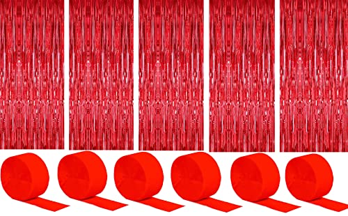 6 Stück Folienvorhänge Fransen, Metallische Glitzervorhang Fringe, Glitzer Tinsel Curtain, Folienfransen Vorhang für Weihnachtsbaum Party Deko Geburtstagsdeko + 6 Stück Krepppapier, Rot 6 Stück Folienvorhänge Fransen, Metallische Glitzervorhang Fringe, Glitzer Tinsel Curtain, Folienfransen Vorhang für Weihnachtsbaum Party Deko Geburtstagsdeko + 6 Stück Krepppapier, Rot von BEOIUCZZY