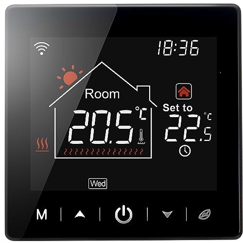 Beok WiFi Thermostat für elektrische Fußbodenheizung, Programmierbare Raumthermostate mit externem Temperaturfühler,kompatibel mit Tuya Smart/Alexa/Google Home, TR9HB-WIFI-EP Schwarz von BEOK CONTROLS