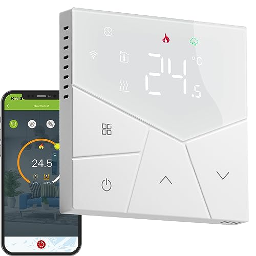 Beok Fussbodenheizung Thermostat Digital, WiFi Wasser Fußbodenheizung Smart Raumthermostat Programmierbarer Heizung Thermostate mit LCD Kompatibel mit Alexa Tuya APP Steuerung 5A TGP55W-WIFI-WP Weiß von BEOK CONTROLS