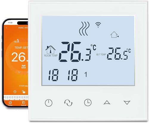 Beok Thermostat Fussbodenheizung WiFi für Warmwasserbereitung, Programmierbare Raumthermostat Fußbodenheizung Smart Thermostate, Kompatibel mit Google Home und Alexa Sprachsteuerung, TDS21WIFI-WP von BEOK CONTROLS