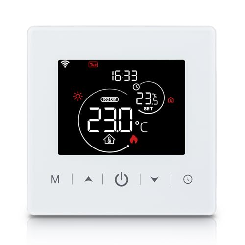 Beok Smart Thermostat Für Gaskessel, Tuya WiFi Raumthermostat Heizungthermostat Digital LCD-Anzeige Kompatibel mit Alexa Google Assistant, Batteriebetrieben, R9V-WiFi Weiß von BEOK CONTROLS