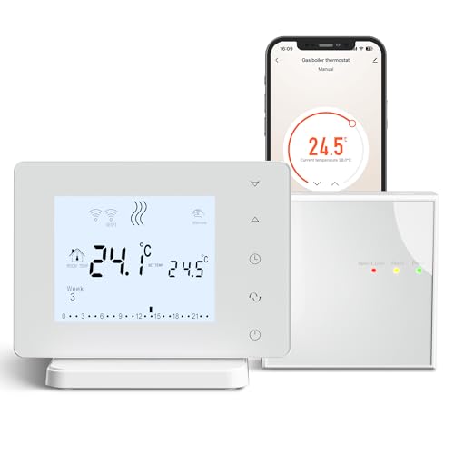Beok Smart Thermostat für Gasheizkessel, RF und WiFi gesteuerter Thermostate, Wireless Programmierbarer Heizungsthermostat, Kompatibel mit Tuya APP Alexa Sprachsteuerung von BEOK CONTROLS
