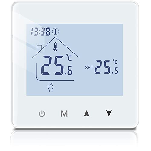 Beok Thermostat Heizung Digital, Programmierbarer Raumthermostat für Steuerung des Gaskessel und Wasserkessel, 3 AA Batteriebetrieben, BOT-R6W Weiß von BEOK CONTROLS