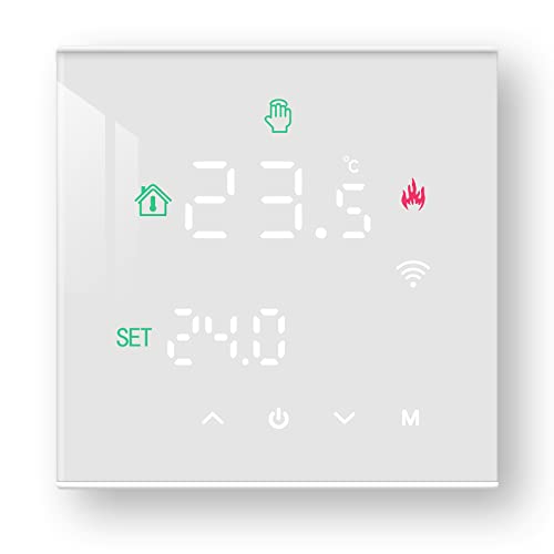 Beok Thermostat Heizung Smart, Programmierbar Thermostat Fussbodenheizung für Kesselheizung, WiFi Raumthermostat mit Digital LCD-Display Kompatibel mit Alexa, Google Home 3A TGW60W-WIFI-WPB Weiß von BEOK CONTROLS