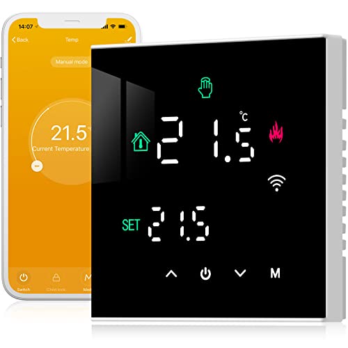 Beok Thermostat Heizung Smart, WiFi Thermostate Fussbodenheizung für Warmwasserbereitung Programmierbarer Raumthermostat Tuya App Kompatibel mit Alexa, Google Home 3A TGW60B-WIFI-WP Schwarz von BEOK CONTROLS