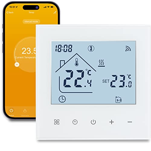 Beok Thermostat Heizung Smart WLAN Thermostate Für Kesselheizung Programmierbarer Raumthermostat Fußbodenheizung with Digitales LCD 3A TDR89W-WIFI-WPB Weiß von BEOK CONTROLS