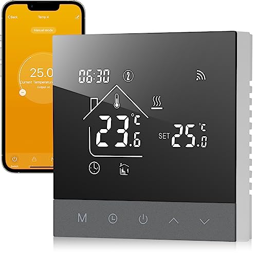 Beok Thermostat Heizung Smart für Kesselheizung, WLAN Raumthermostat Programmierbar mit Digital LCD-Display Kompatibel mit Tuya Smart Life/Google Home/Alexa APP Steuerung 3A TS4G-WIFI-WPB von BEOK CONTROLS