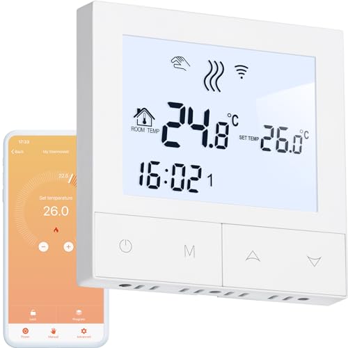 Beok Thermostat WiFi, Tuya Fussbodenheizung Thermostat Digital für Elektrische Fußbodenheizung Raumthermostat Intelligenter Heizungsthermostat Kompatibel Alexa, Google Home, 16A TDS72WIFI-EP Weiß von BEOK CONTROLS