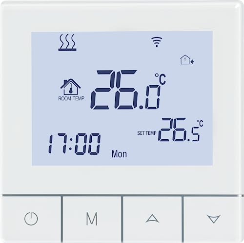Beok Thermostat WiFi, Tuya Fussbodenheizung Thermostat Für Elektrische Fußbodenheizung Digital Raumthermostat Intelligenter Heizungsthermostat Kompatibel Alexa, Google Home, 16A TDS75WIFI-EP Weiß von BEOK CONTROLS