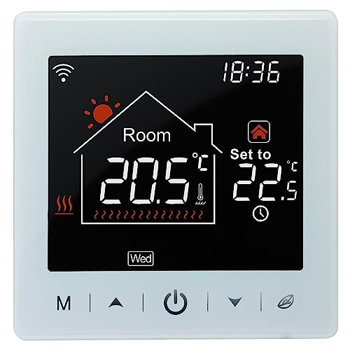 Beok WiFi Thermostat für elektrische Fußbodenheizung, Programmierbare Raumthermostate mit externem Temperaturfühler,kompatibel mit Tuya Smart/Alexa/Google Home, TR9B-WIFI-EP Weiß von BEOK CONTROLS