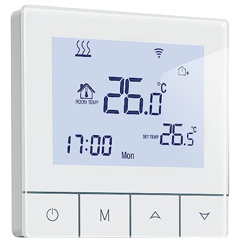 Beok Wifi Thermostat Für Gaskessel und Wasser Fussbodenheizung, Tuya Thermostat Heizung Digital Smart Programmierbar Raumthermostat Mit Touchscreen Kompatibel Alexa, Google Home, 3A TDS75WIFI-WPB Weiß von BEOK CONTROLS