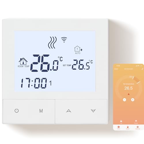 Fussbodenheizung Thermostat Digital, Beok Smart WiFi Thermostate für Wasser Fußbodenheizung und Gaskesselheizung Raumthermostat Programmierbar Heizungsthermostat WLAN Thermostat TDS72WIFI-WPB 3A Weiß von BEOK CONTROLS