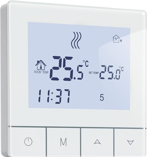 Thermostat Fussbodenheizung Wasser, Beok Thermostat Heizung Digital Raumthermostat Fußbodenheizung Programmierbar Wandthermostat 230v, 3A TDS75-WP Weiß Non-WiFi von BEOK CONTROLS