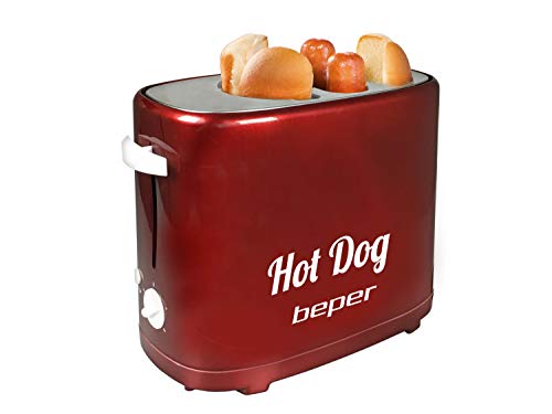 BEPER BT.150Y Hot Dog Maker mit 5 Kochstufen - Hot Dog Maschine im Vintage Design, Rot, 750 W von BEPER