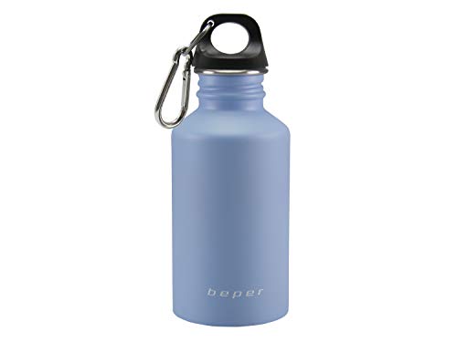 BEPER Borraccia Isolante con Moschettone, Acciaio Inox, Facile da Trasportare, 500ml, Isolated Flask C102BOT004 Stahlwasserflasche 500 ml mit Karabinerhaken, Farbe hellblau, Edelstahl von BEPER