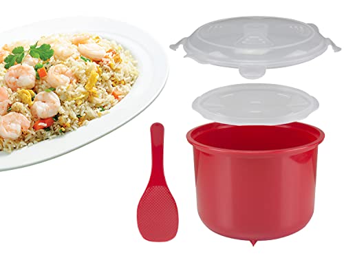 BEPER C106CAS001 Mikrowellen-Reiskocher Microwave Rice Cooker,Mikrowellen-Reiskocher, 2.6L, Getreide, Hülsenfrüchte, Couscous, BPA frei, rot von BEPER