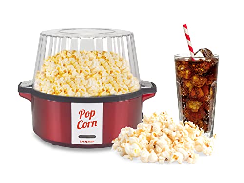 BEPER P101CUD050 Popcornmaschine, 700 W, Antihaftbeschichtung, Kochen mit Butter/Öl, drehbarer Schaufel aus Stahl, Deckel verwandelt sich in eine Schale, Löffel im Lieferumfang enthalten, Rot von BEPER