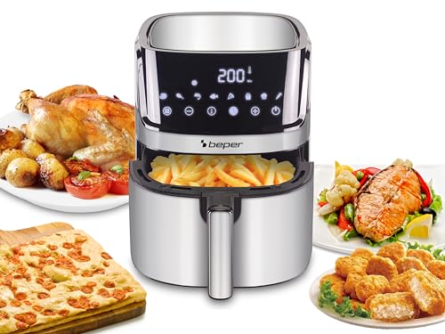 BEPER P101FRI070 Quadratische Heißluftfritteuse, Digitale Fritteuse 7L, Ölfreies Frittieren, Touch-Display, 8 Programme, Einstellbar bis 200°C, Timer 60 Minuten, Automatische Abschaltung, Stahl von BEPER