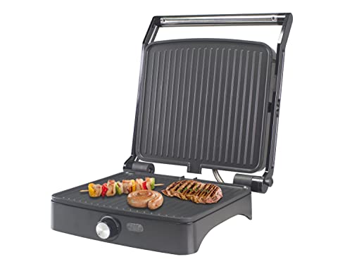 BEPER P101TOS502 Multifunktionsgrill, Panini Maker, Bakelite/Stahl,1800W, Grillplatte 28x25 cm, 180°-Öffnung, Thermostat verstellbar, Fettauffangschale von BEPER