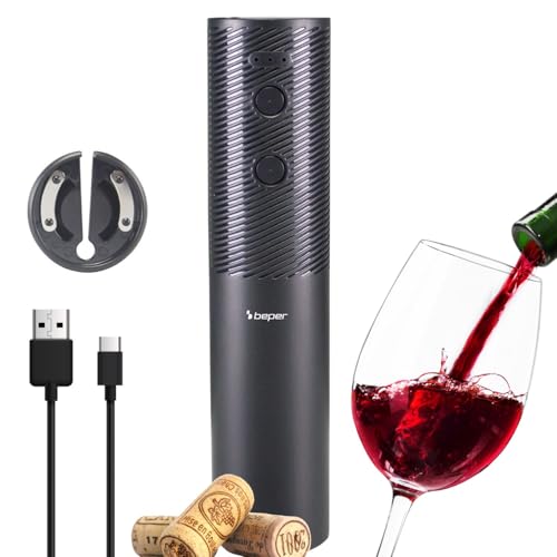 BEPER P102ACP103 USB-wiederaufladbarer elektrischer Korkenzieher, Weinflaschenöffner, mit Folienschneider, für Korken und Kunststoffkorken von BEPER