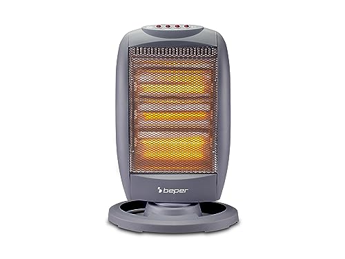 BEPER P203PAN011 Halogen-Heizfläche, 400/800/1200W, 3 Heizelemente, 3 Leistungsstufen, automatische horizontale Oszillation, ECO-Funktion und Abschaltautomatik, Grau von BEPER