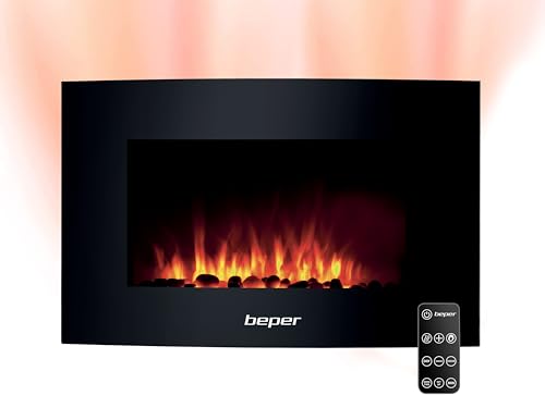 BEPER RI.503 Elektrischer Wandkamin, mit Fernbedienung, Flammeneffekt mit 5 Intensitätsstufen, Wochenzeitschaltuhr, kuschelig, Heizmodus mit Temperatureinstellung, Schwarz von BEPER