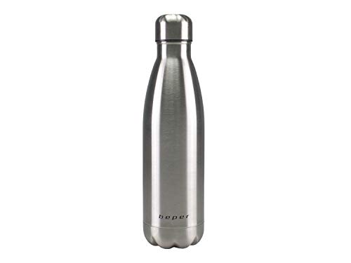 BEPER Vakuum Isolierte Wiederverwendbare Trinkflasche BI.505 Wasserflasche, 500ml, Doppelwandige Thermosflasche, Edelstahl, Silber/schwarz, 500 ml von BEPER