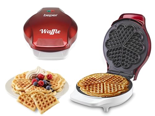 Beper 90.602 Waffle Waffeleisen, 5 Waffeln gleichzeitig, Antihaftteller 18 cm, 800-100 W-Rot/Weiß, Kunststoff von BEPER