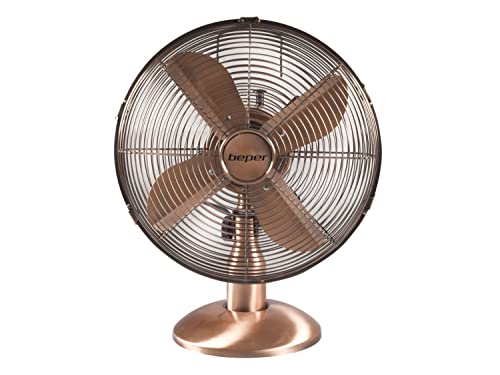 BEPER VE.210 Retro Design-Tischventilator Oszillierender mit 4 Flügeln und Einstellbarer Geschwindigkeit, Aluminium, Bronze von BEPER