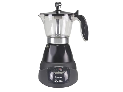 Beper BC.040N Kaffeemaschine-Elektrische Moka-Kanne, Fassungsvermögen 3, 1-Tassen-Reduzierer Elektische Mokkakanne, Aluminium, Schwarz Beper BC.040N Kaffeemaschine-Elektrische Moka-Kanne, Fassungsvermögen 3, 1-Tassen-Reduzierer Elektische Mokkakanne, Aluminium, Schwarz von BEPER