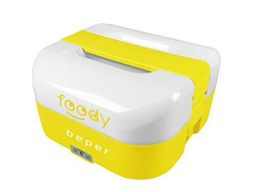 Beper Foody - TO-GO-Wärmebehälter für Essen, 2 in 1 tragbarer Erwärmer, 4-Behälter, 12-V-Zigarettenanzünder, 50 W für Zuhause / Büro, mitgeliefertes Besteck - Gelb von BEPER