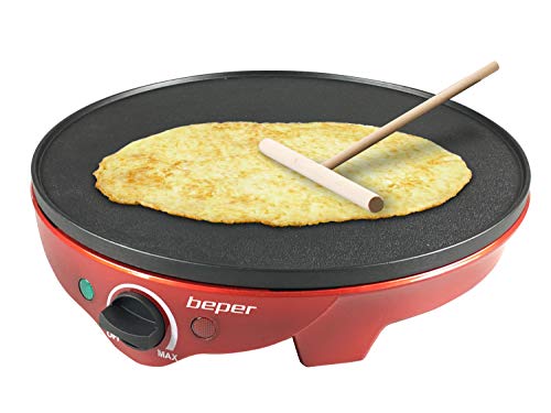 BEPER BT.700Y Elektrischer Crêpe-Maker, 1300 W, Plastic, Aluguss, Renominierung Antihaft, Rot/Schwarz von BEPER