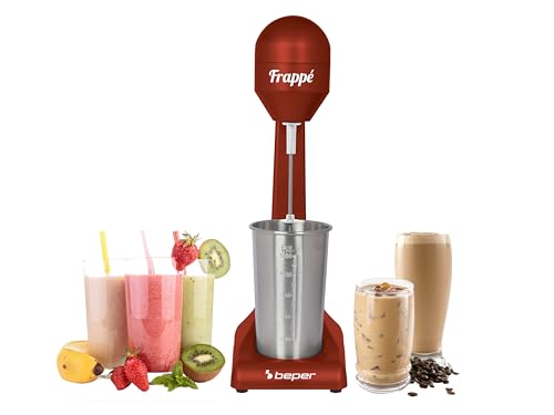 Beper - Elektrischer Standmixer für Milchshakes, Frappés, Smoothies und Cocktails, 2-Gänge, Aluminiumbehälter 0,5 l, 100 W , Rot von BEPER