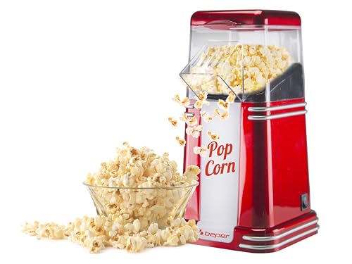 BEPER 90.590Y Popcorn-Maschine, 3 Minuten Popcorn, fettfrei, Heißluftzirkulation, Leistung 1200 W Rot von BEPER