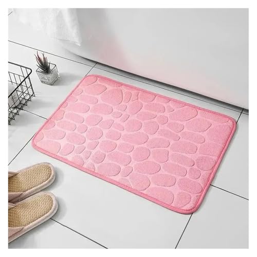 BEPHON Hygienischer Duschvorleger 1pc Memory Foam geprägter Samtteppich Badezimmer Wohnzimmer rutschfeste Matten Kopfsteinpflaster Bodenmatte Heimtextilien(Pink) von BEPHON