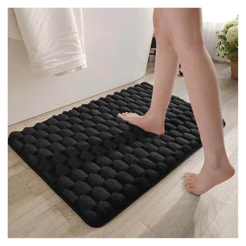 BEPHON Hygienischer Duschvorleger Badematten aus körnigem Plüsch-Memory-Schaum, einfacher und bequemer Badezimmerteppich, wasserabsorbierende, rutschfeste Duschraum-Fußmatte(Black,60cmx90cm) von BEPHON