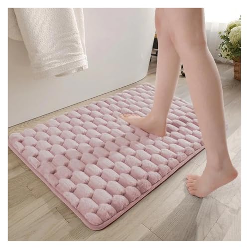BEPHON Hygienischer Duschvorleger Badematten aus körnigem Plüsch-Memory-Schaum, einfacher und bequemer Badezimmerteppich, wasserabsorbierende, rutschfeste Duschraum-Fußmatte(Pink,50cmx80cm) von BEPHON