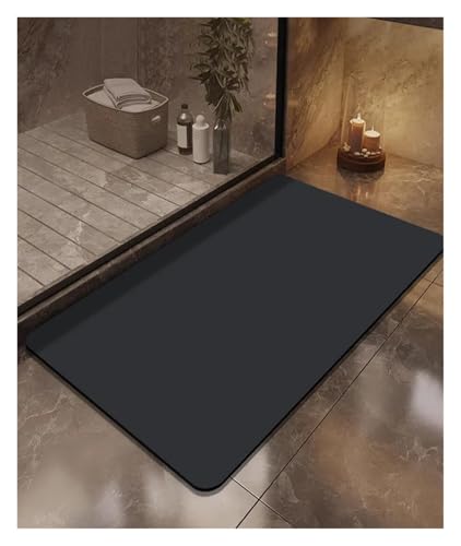 BEPHON Hygienischer Duschvorleger Einfarbige Kieselalgenschlamm-Badezimmer-Saugbodenmatte WC-Toiletten-Anti-Rutsch-Matte Haushalts-Türmatte(Black,500MMx800MM) von BEPHON