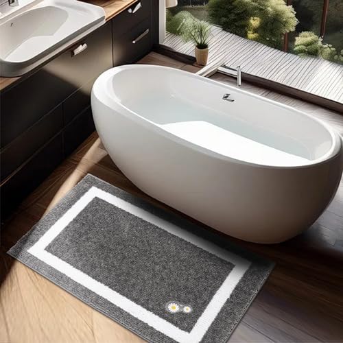 BEQHAUSE Badematten für Badezimmer, rutschfest, saugfähig, grau, Polyester, waschbar, Badematte, bestickt, Blumen-Badteppiche für Badezimmer, Badewanne und Waschbecken, 50,8 x 81,3 cm von BEQHAUSE