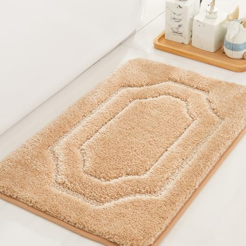 BEQHAUSE Badteppich rutschfeste, Weicher Badematte Waschbar Flauschig, Badezimmerteppich Wasserabsorbierend, Badvorleger für Dusche,Badewanne und Toilette, Beige, 40 x 60 cm von BEQHAUSE