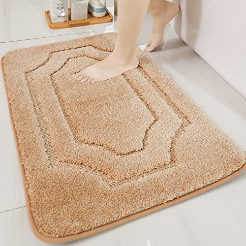 BEQHAUSE Badteppich rutschfeste, Weicher Badematte Waschbar Flauschig, Badezimmerteppich Wasserabsorbierend, Badvorleger für Dusche,Badewanne und Toilette, Beige, 50 x 80 cm von BEQHAUSE