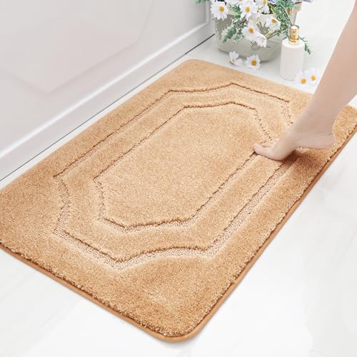 BEQHAUSE Badteppich rutschfeste, Weicher Badematte Waschbar Flauschig, Badezimmerteppich Wasserabsorbierend, Badvorleger für Dusche,Badewanne und Toilette, Beige, 60 x 90 cm von BEQHAUSE