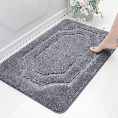 BEQHAUSE Badteppich rutschfeste, Weicher Badematte Waschbar Flauschig, Badezimmerteppich Wasserabsorbierend, Badvorleger für Dusche,Badewanne und Toilette, Grau, 60 x 90 cm von BEQHAUSE