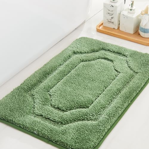 BEQHAUSE Badteppich rutschfeste, Weicher Badematte Waschbar Flauschig, Badezimmerteppich Wasserabsorbierend, Badvorleger für Dusche,Badewanne und Toilette, Grün, 40 x 60 cm von BEQHAUSE