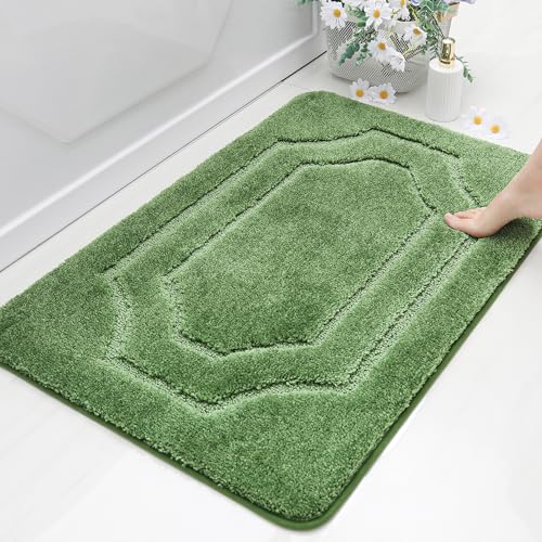 BEQHAUSE Badteppich rutschfeste, Weicher Badematte Waschbar Flauschig, Badezimmerteppich Wasserabsorbierend, Badvorleger für Dusche,Badewanne und Toilette, Grün, 60 x 90 cm von BEQHAUSE