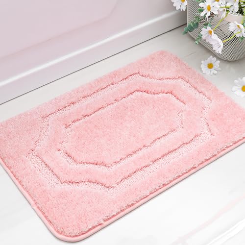 BEQHAUSE Badteppich rutschfeste, Weicher Badematte Waschbar Flauschig, Badezimmerteppich Wasserabsorbierend, Badvorleger für Dusche,Badewanne und Toilette, Rosa, 40 x 60 cm von BEQHAUSE