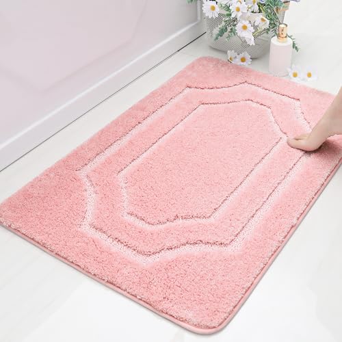 BEQHAUSE Badteppich rutschfeste, Weicher Badematte Waschbar Flauschig, Badezimmerteppich Wasserabsorbierend, Badvorleger für Dusche,Badewanne und Toilette, Rosa, 60 x 90 cm von BEQHAUSE