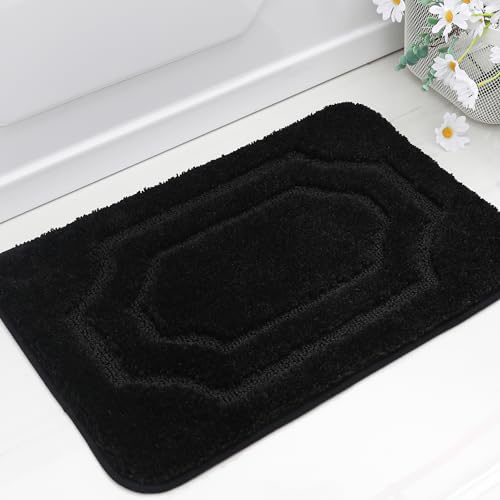 BEQHAUSE Badteppich rutschfeste, Weicher Badematte Waschbar Flauschig, Badezimmerteppich Wasserabsorbierend, Badvorleger für Dusche,Badewanne und Toilette, Schwarz, 40 x 60 cm von BEQHAUSE