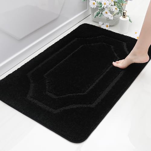 BEQHAUSE Badteppich rutschfeste, Weicher Badematte Waschbar Flauschig, Badezimmerteppich Wasserabsorbierend, Badvorleger für Dusche,Badewanne und Toilette, Schwarz, 60 x 90 cm von BEQHAUSE